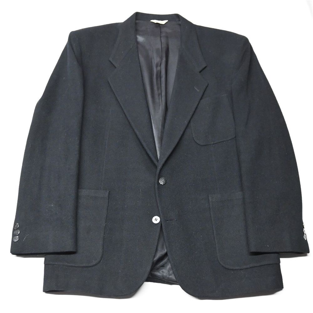 Vtg Alan Michaels 44L Black Flannel 100% Wool USA Made‎ Blazer Suit Jacket Coat